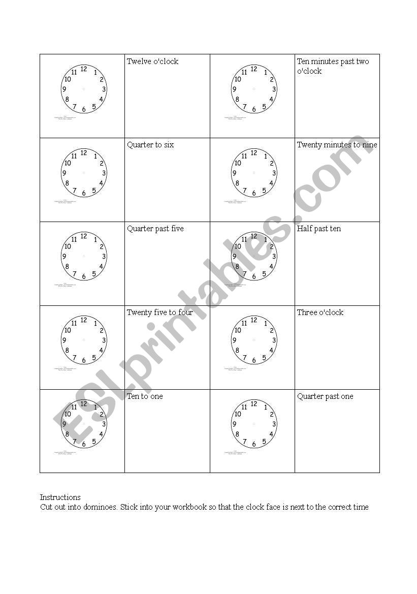 TIME DOMINOES worksheet