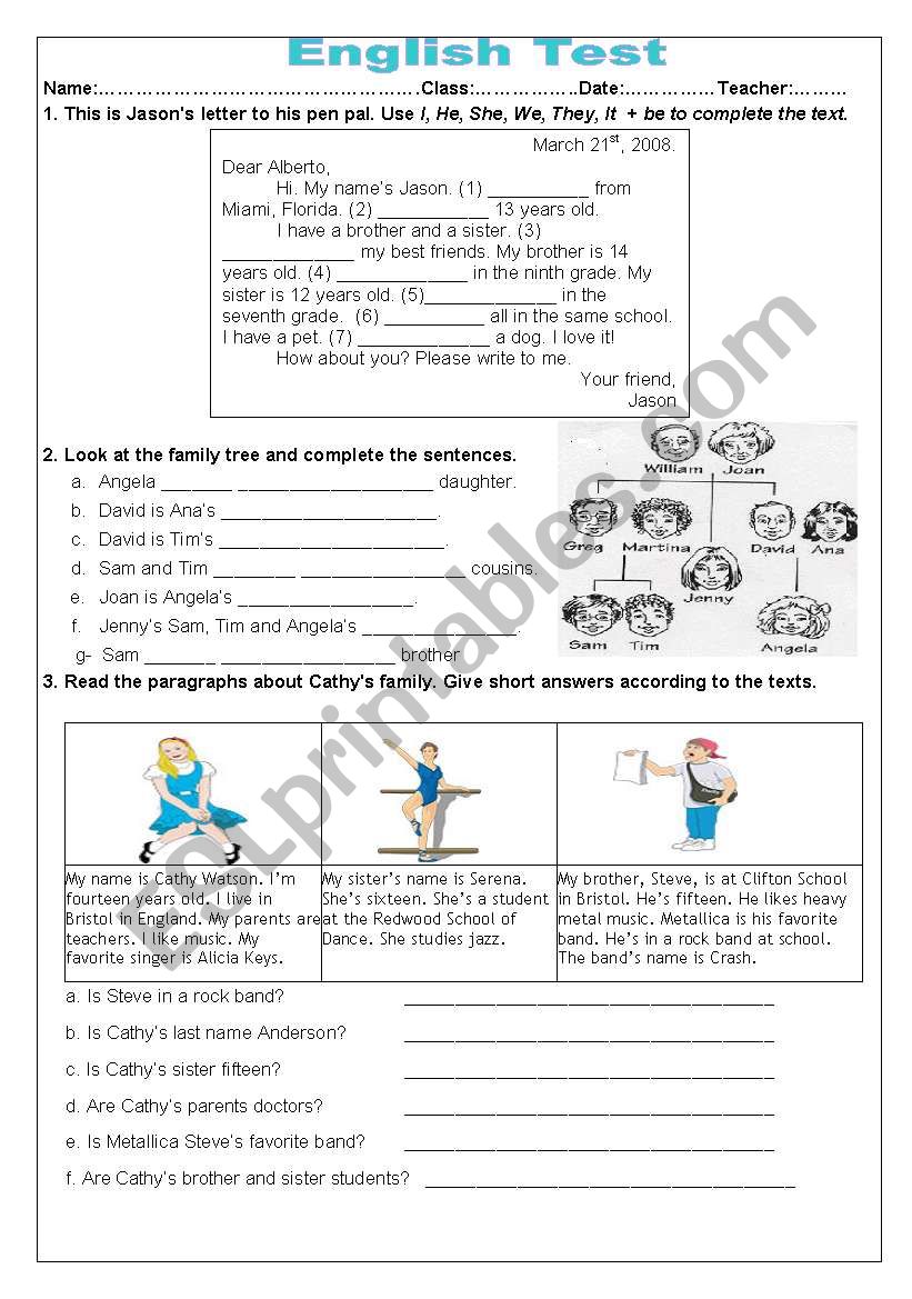 English  Test worksheet