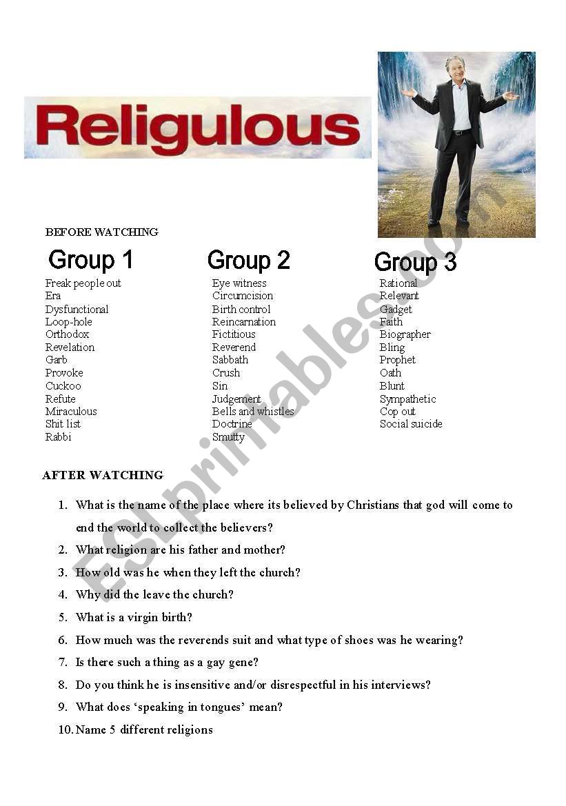 Religulous DVD Worksheet worksheet