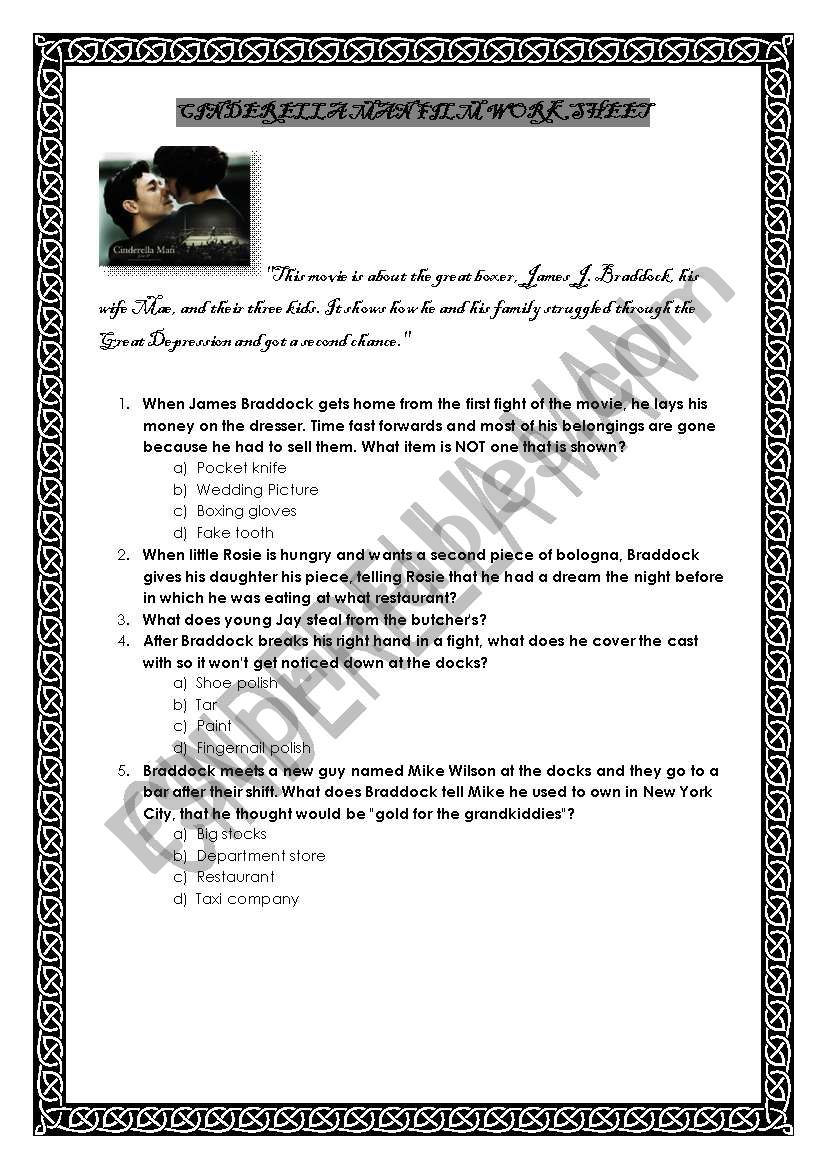 Cinderalla Man worksheet