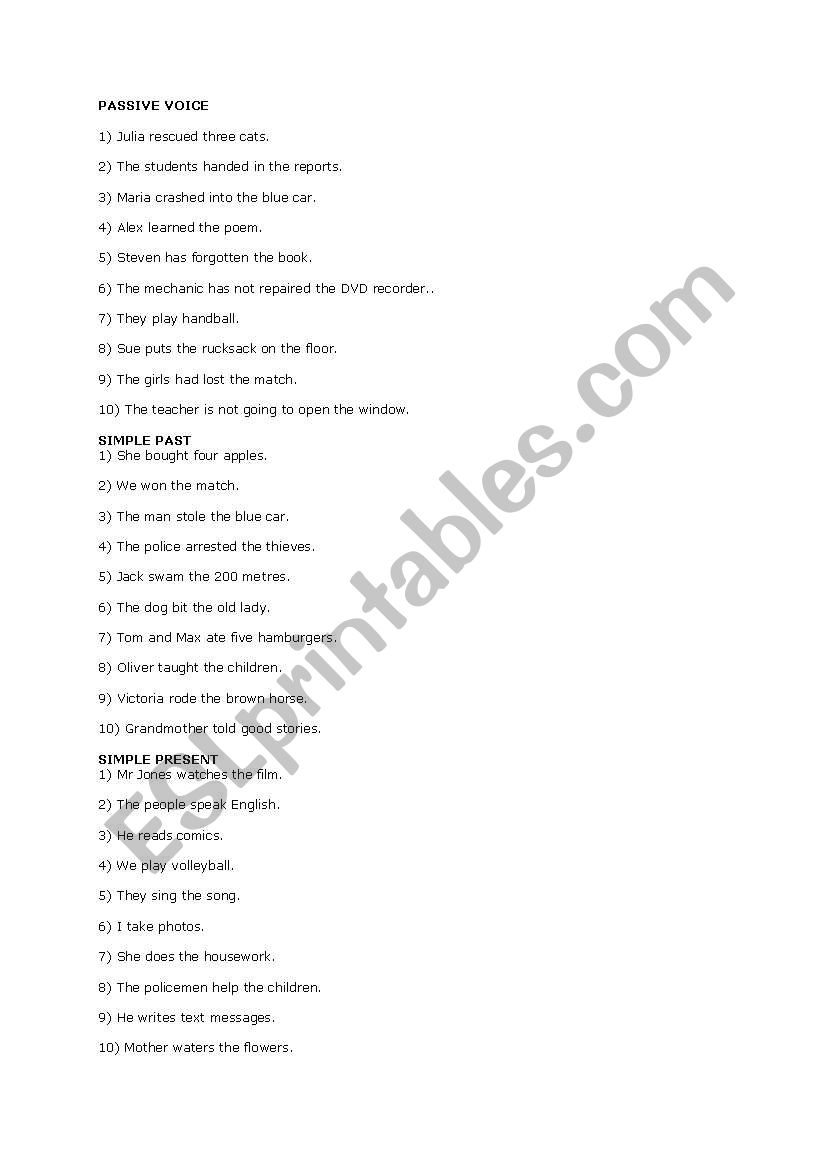 passives worksheet