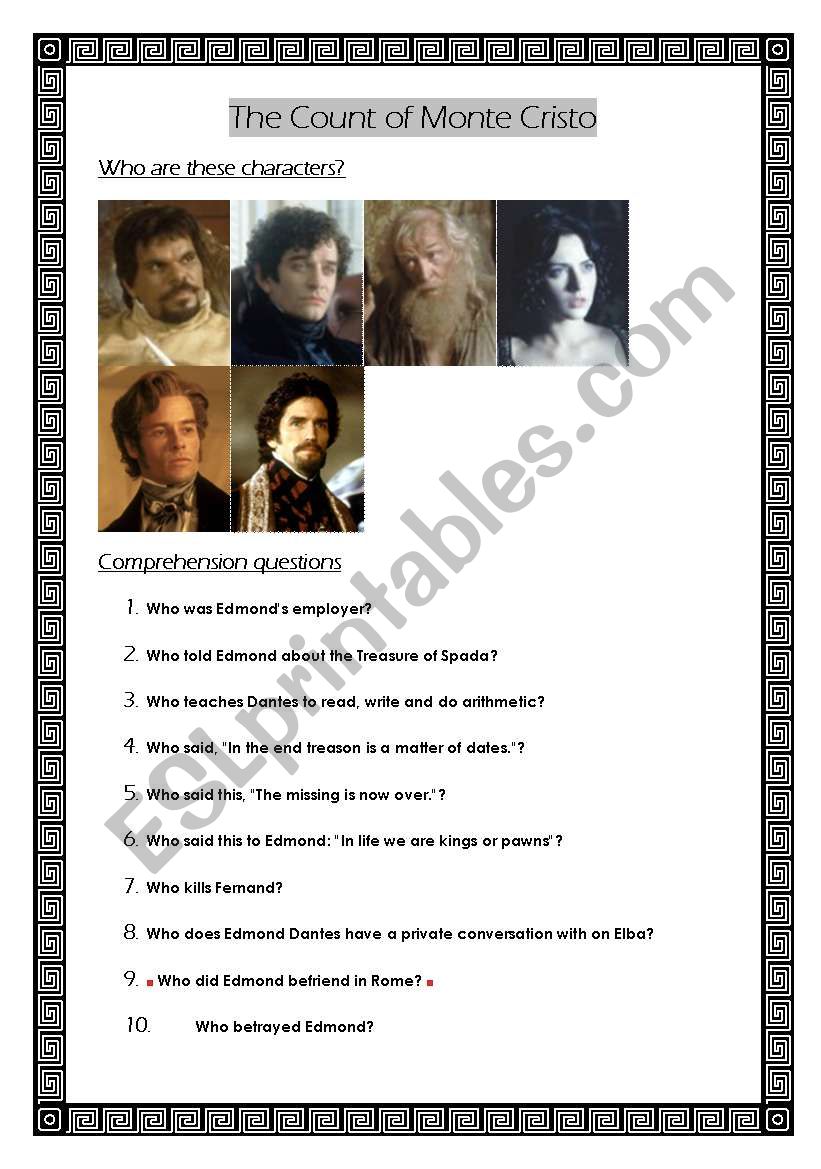 The Count Of Monte Cristo worksheet