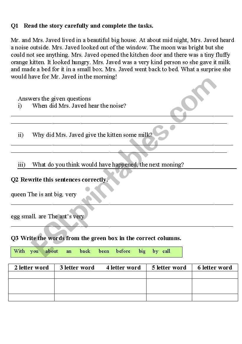 english test worksheet