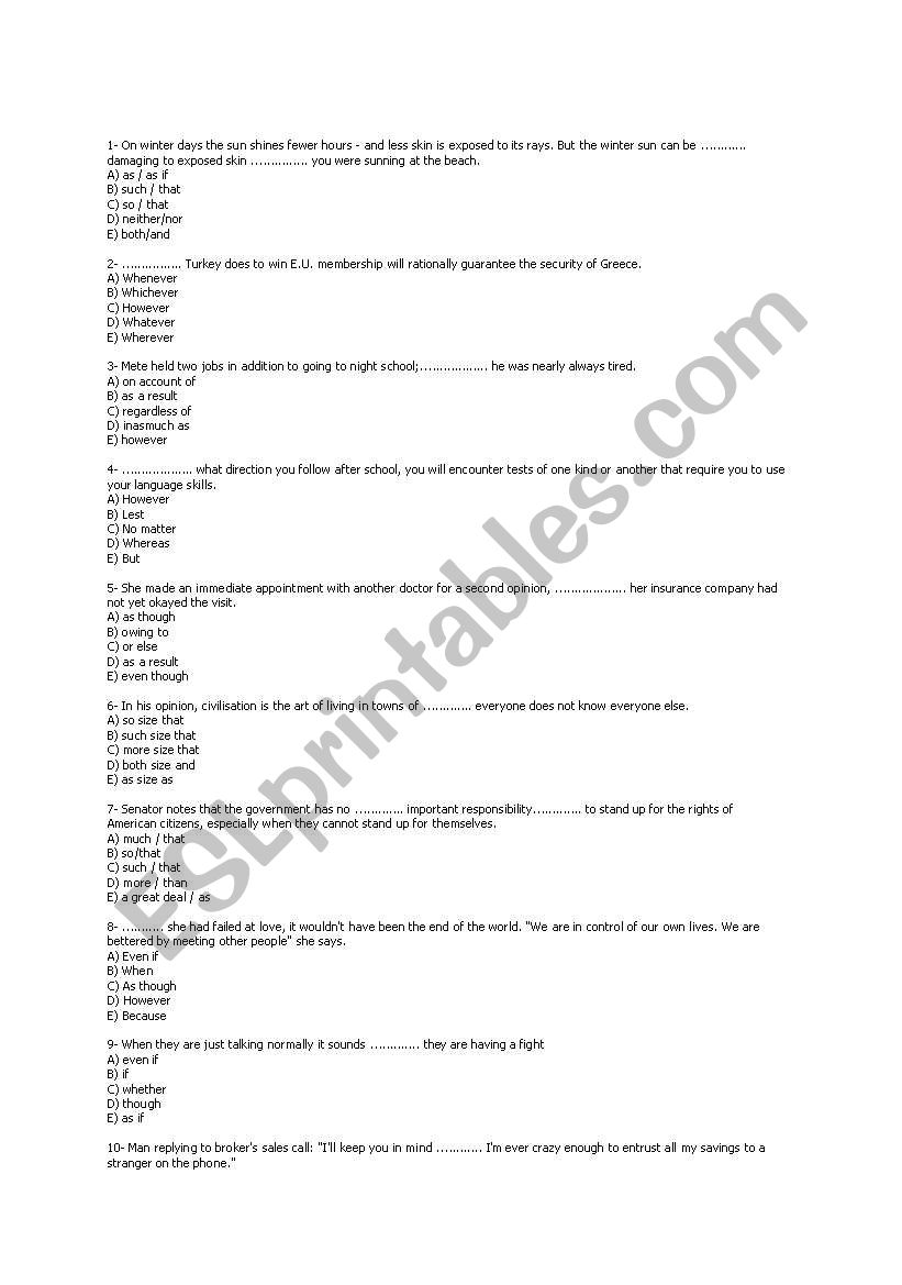 conjuctions worksheet