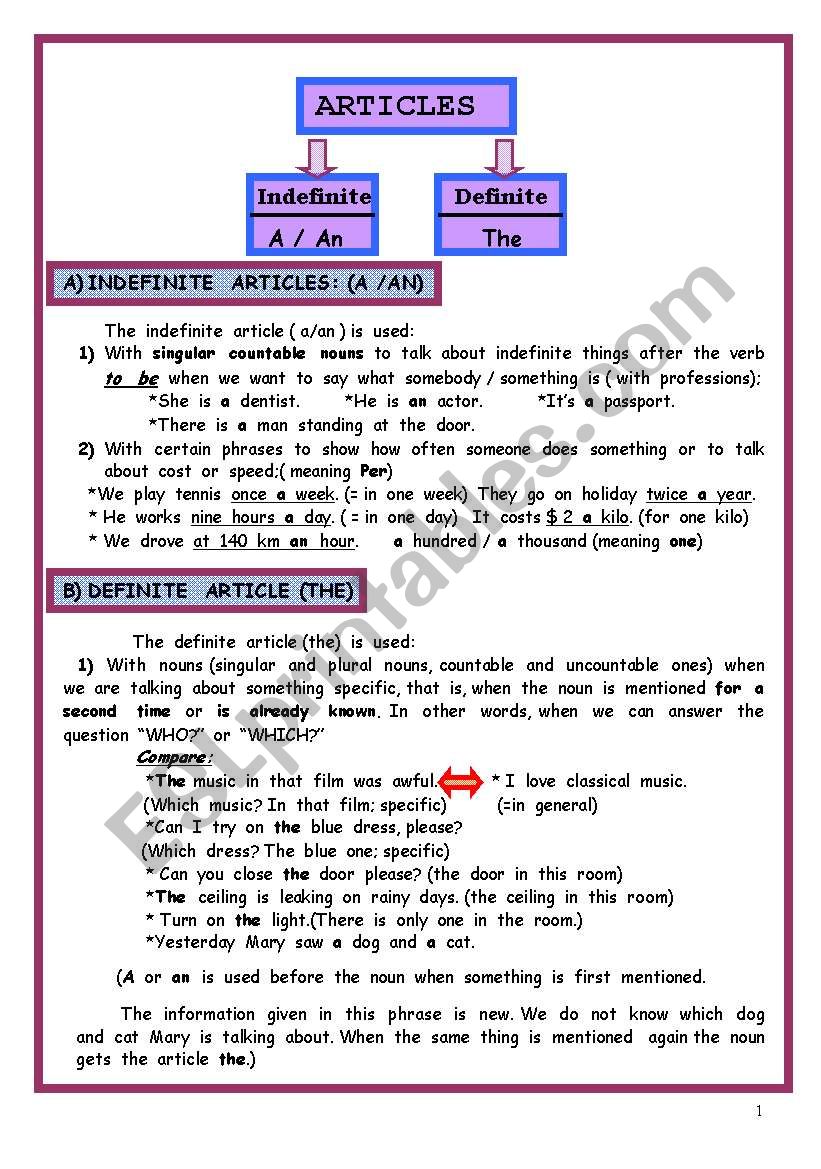 Definite & Indefinite Articles