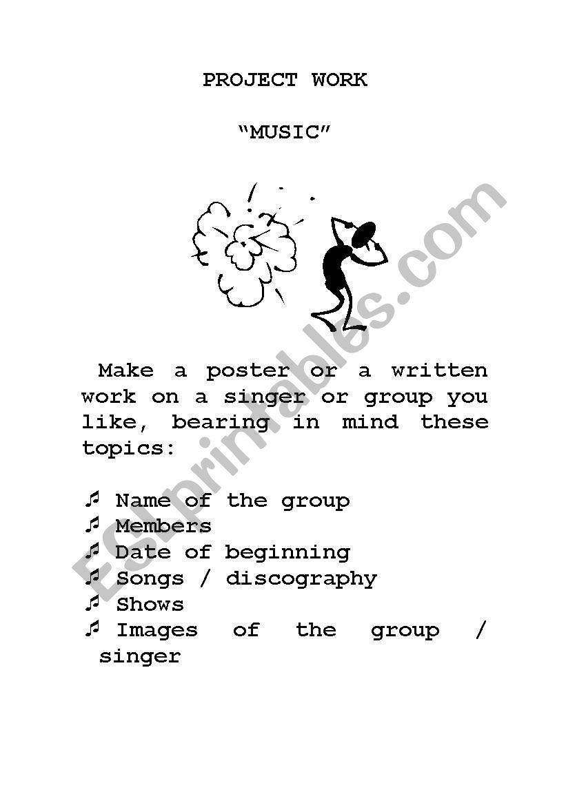 Music project work worksheet