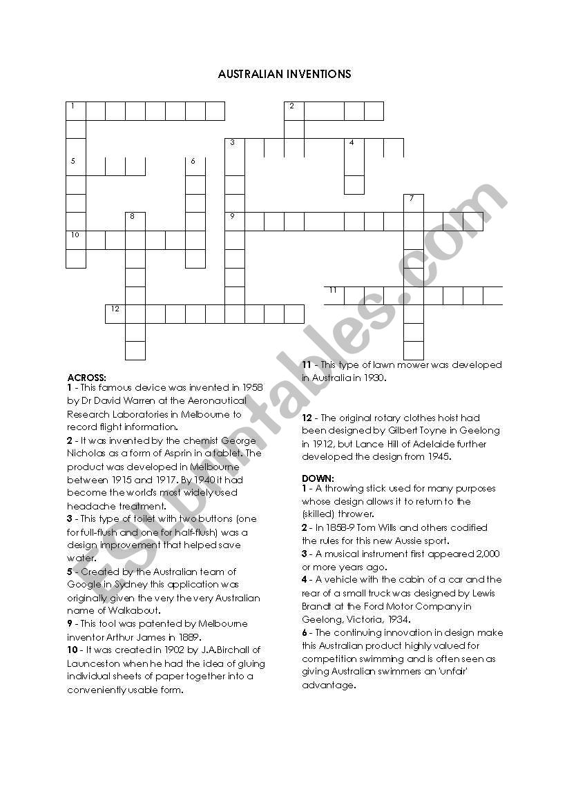 Australian Inventions worksheet