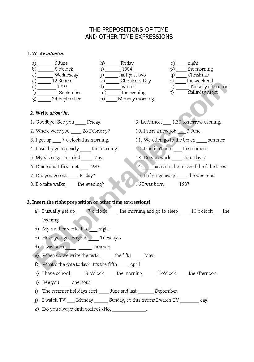 THE PREPOSITIONS OF TIME AND OTHER TIME EXPRESSIONS + months