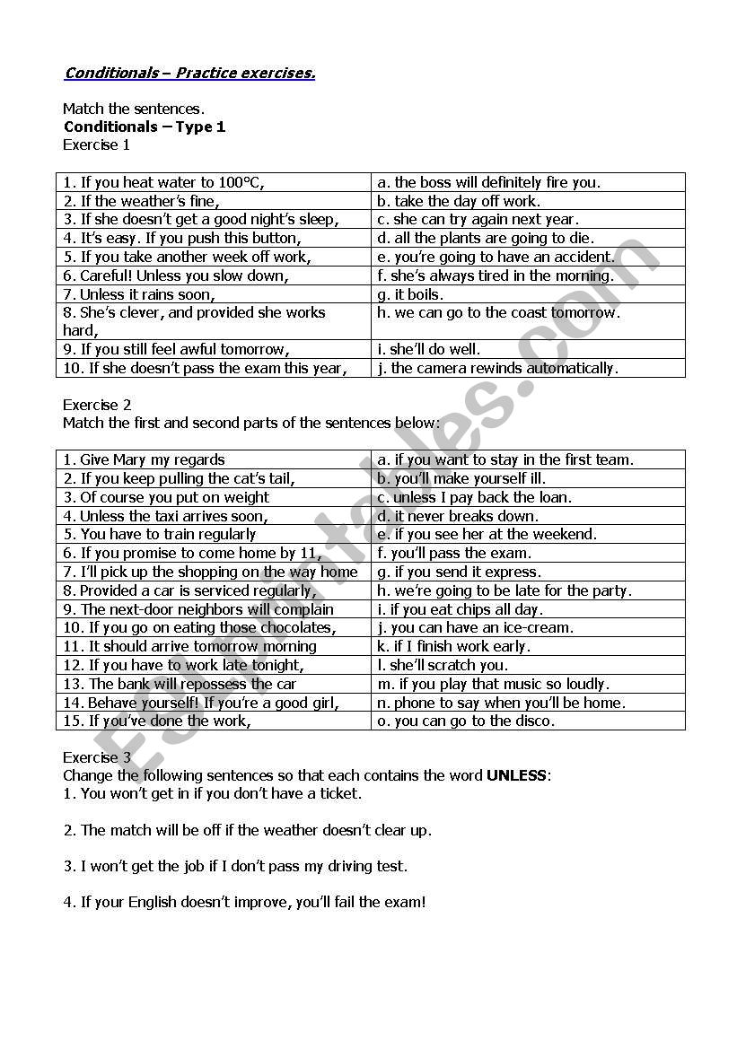 conditionals all types worksheet