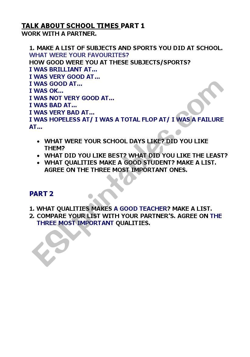 school times worksheet