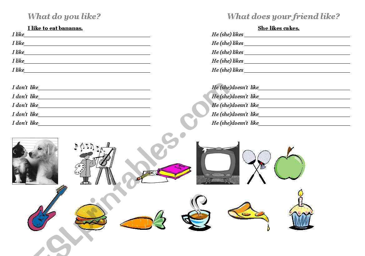 What do you like? worksheet