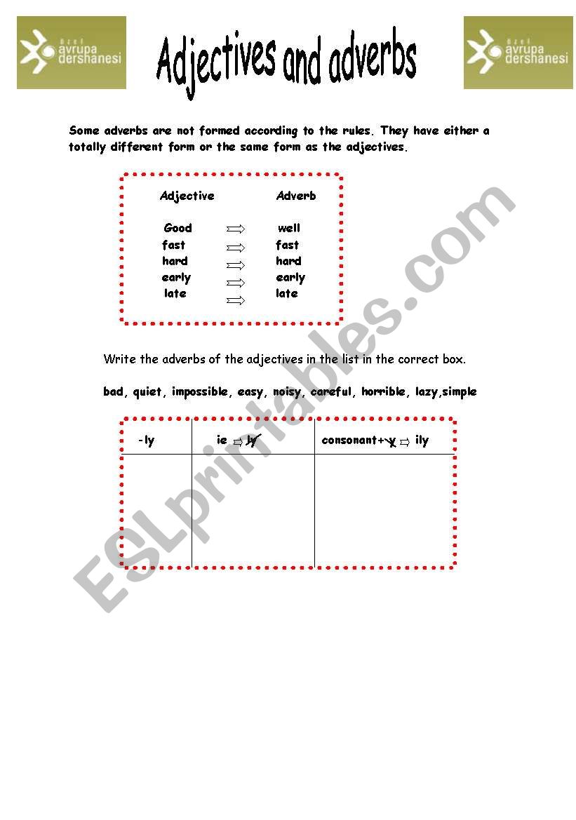 adverbs and adjectives worksheet