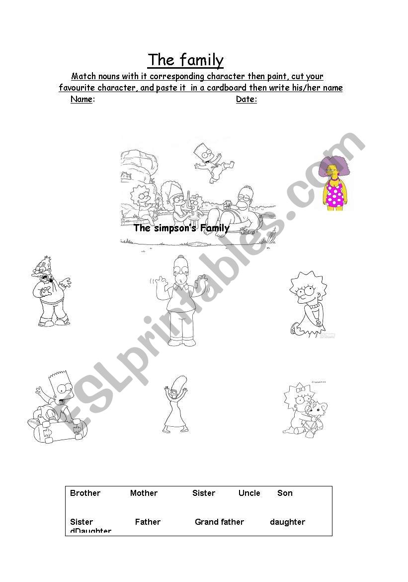 the simpsons family worksheet