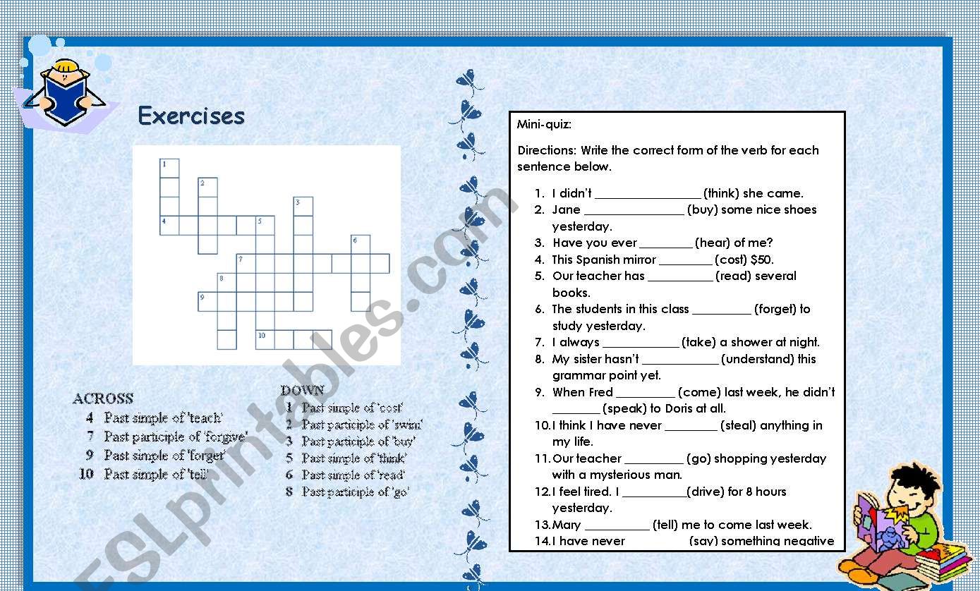 Exercise + quiz on irregular verbs in the past