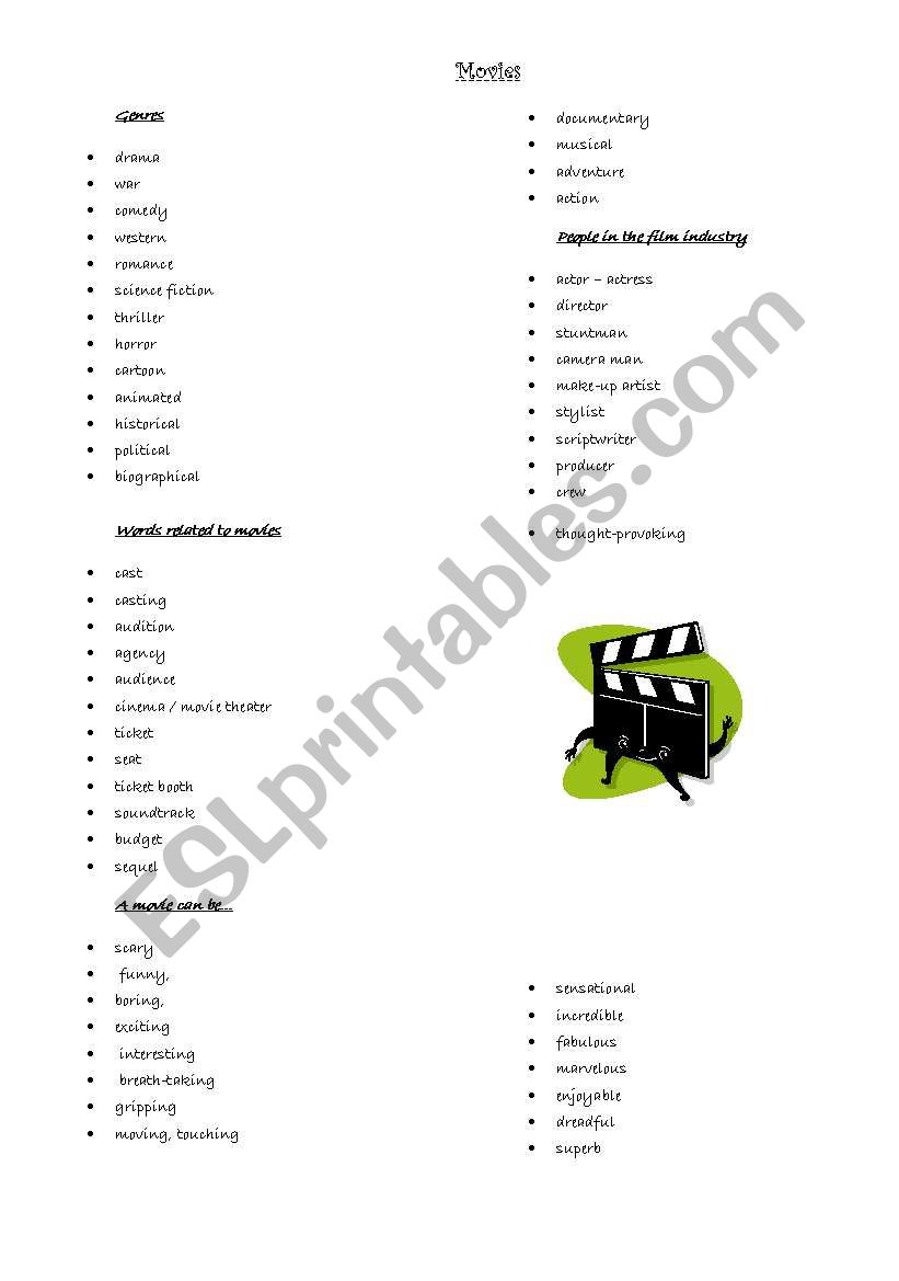 Movies vocabulary worksheet