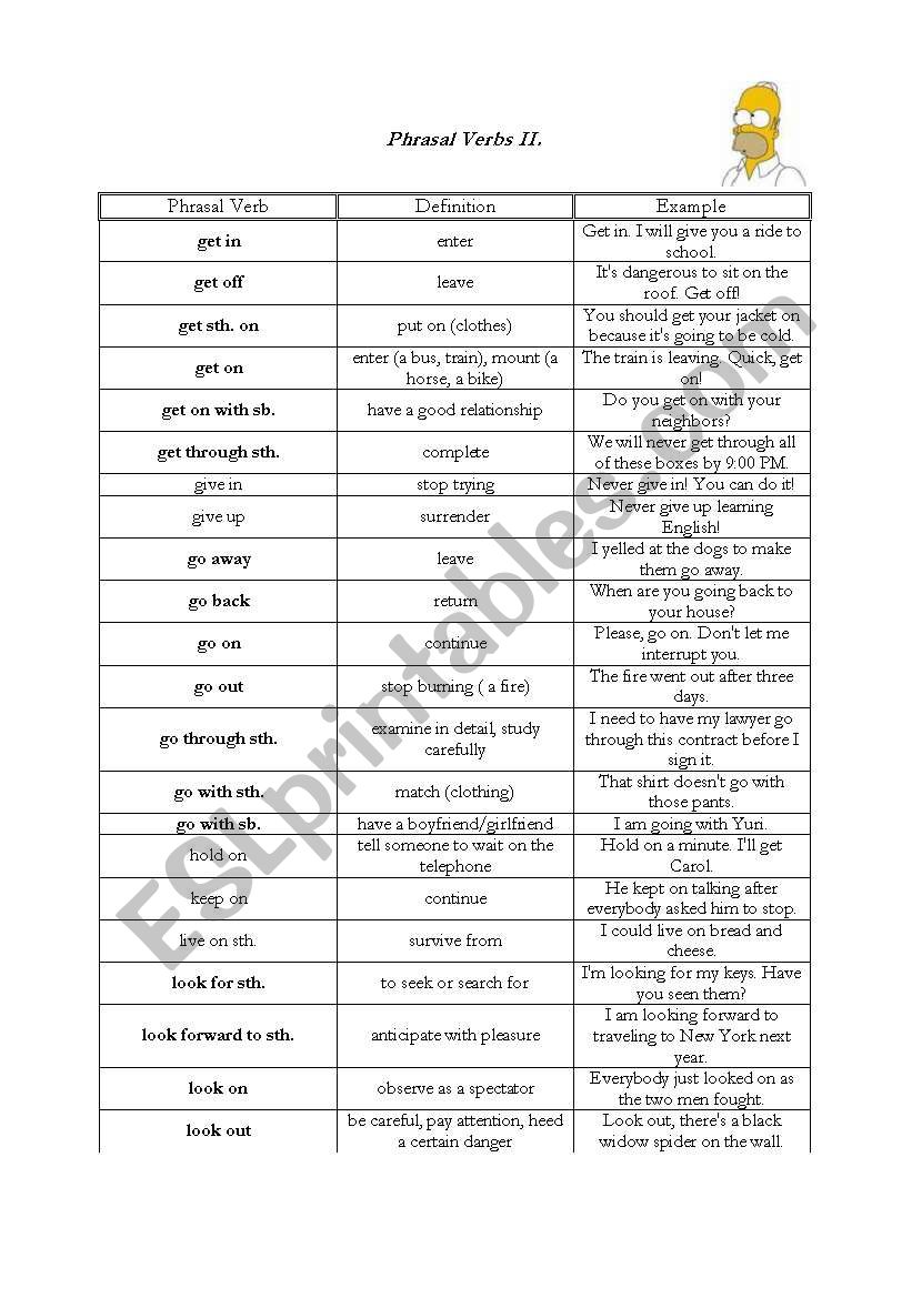 Phrasal verbs worksheet