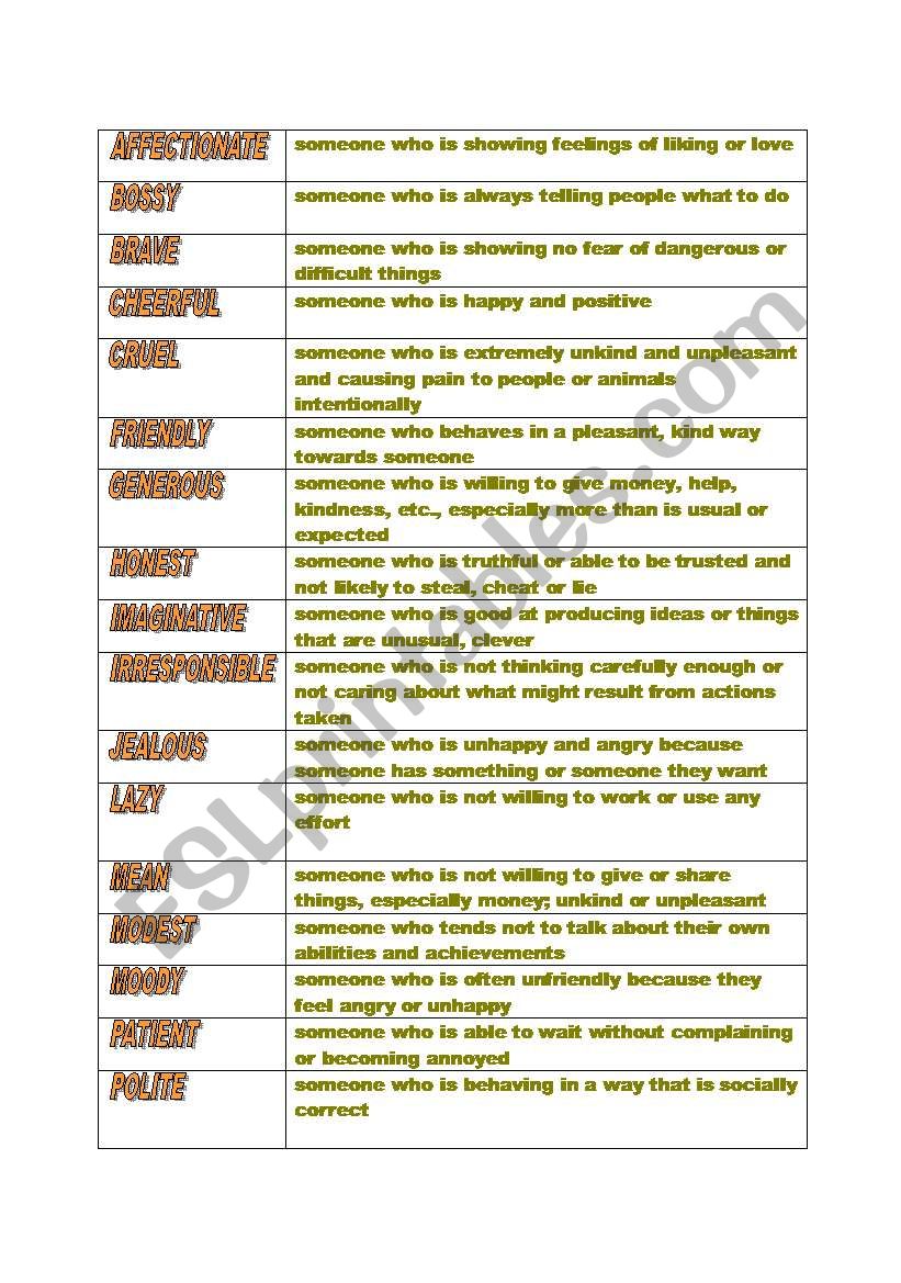 Personality worksheet