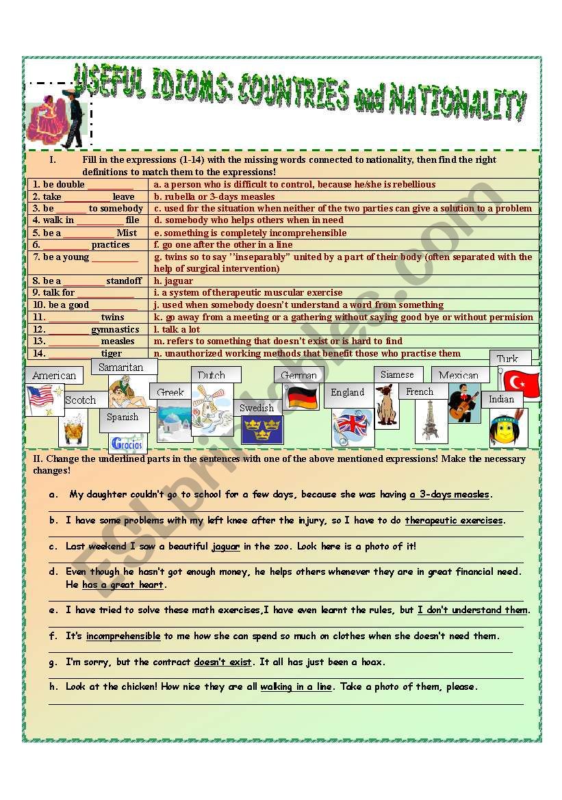 Nationality Idioms worksheet