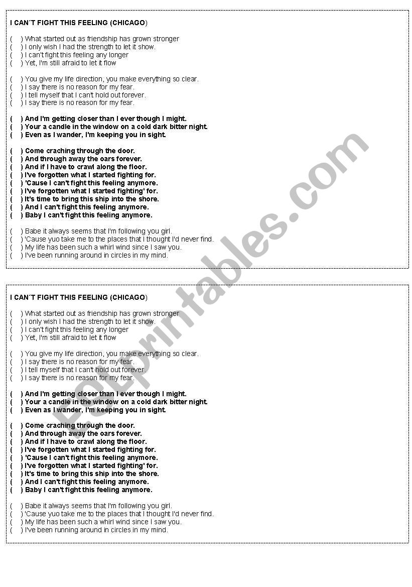  I cant fight this feeling worksheet
