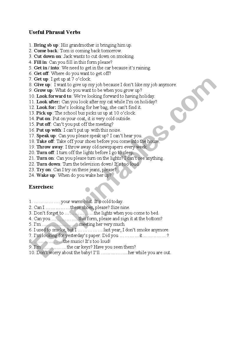 Useful Phrasal Verbs worksheet