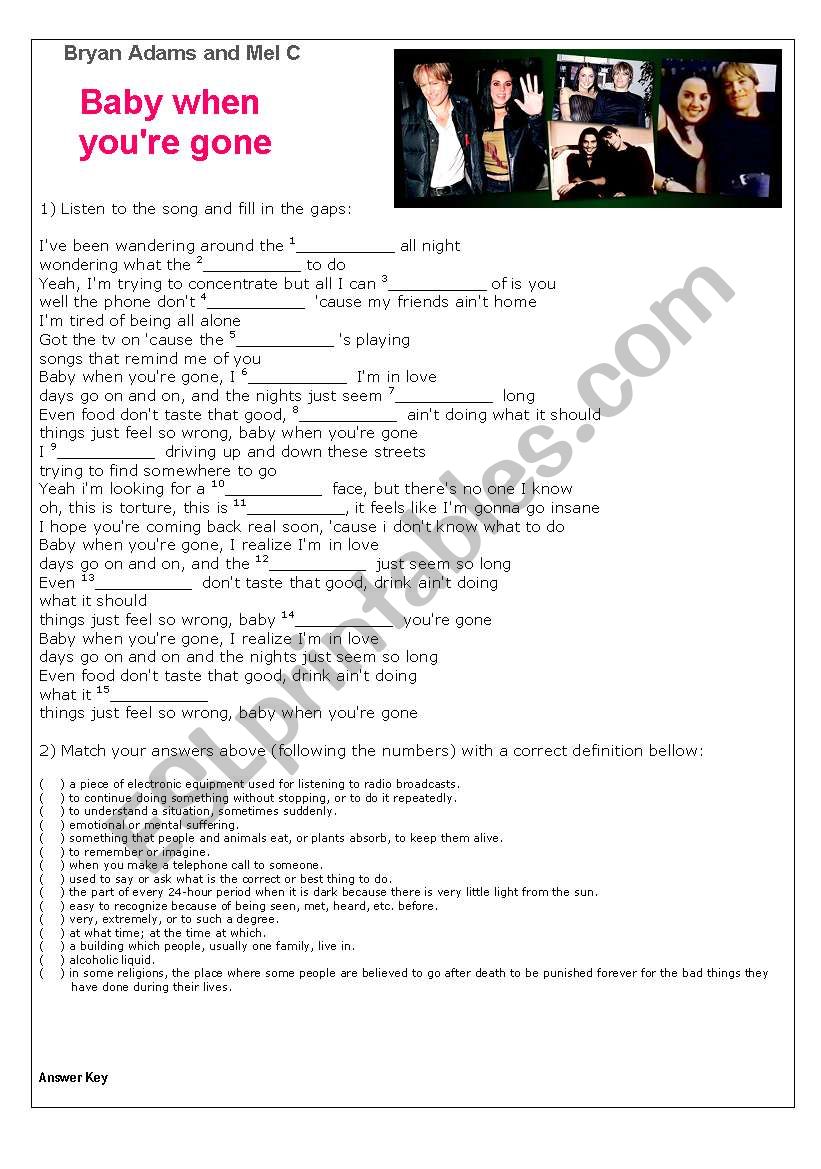 Baby when youÂ´re gone - song by Bryan Adams and Mel C