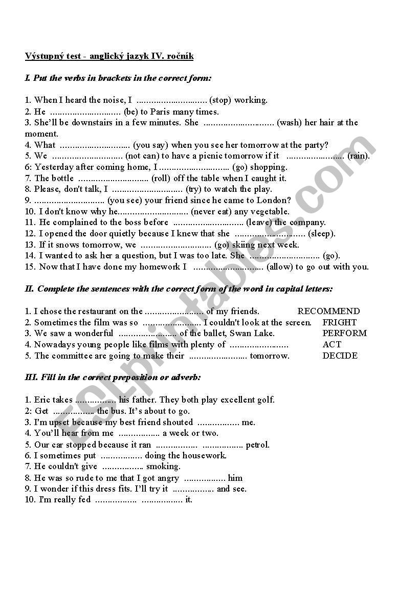 Placement test worksheet