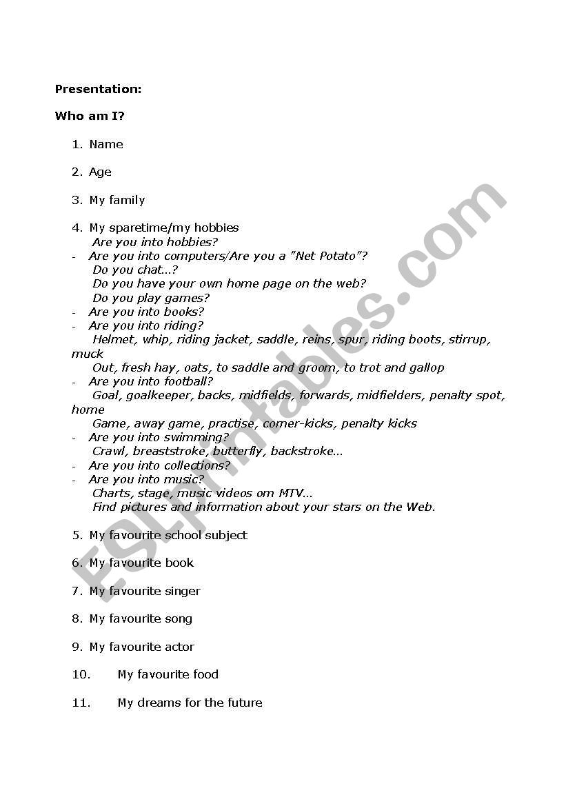 Presentation worksheet