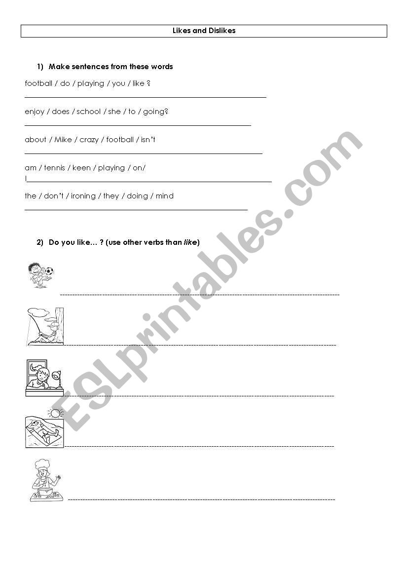 Likes and dislikes worksheet