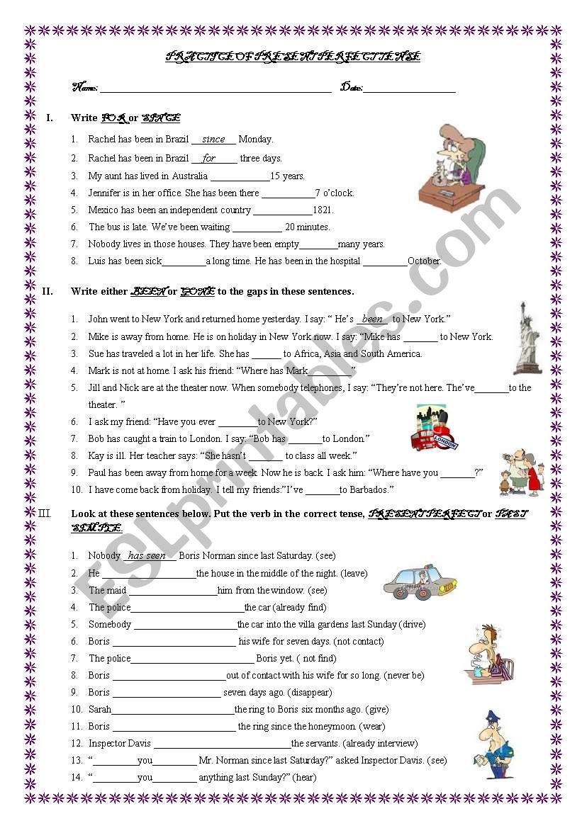 Present Perfect Tense worksheet