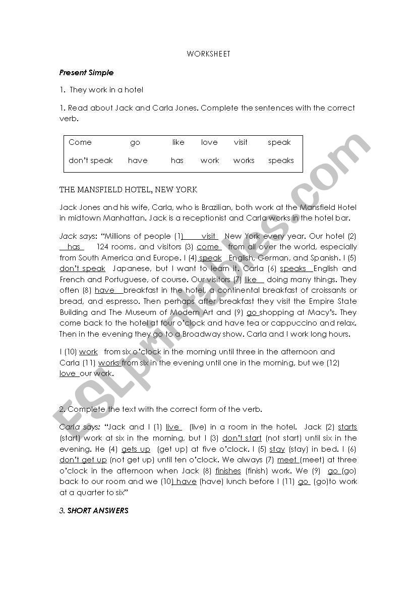 present simple worksheet