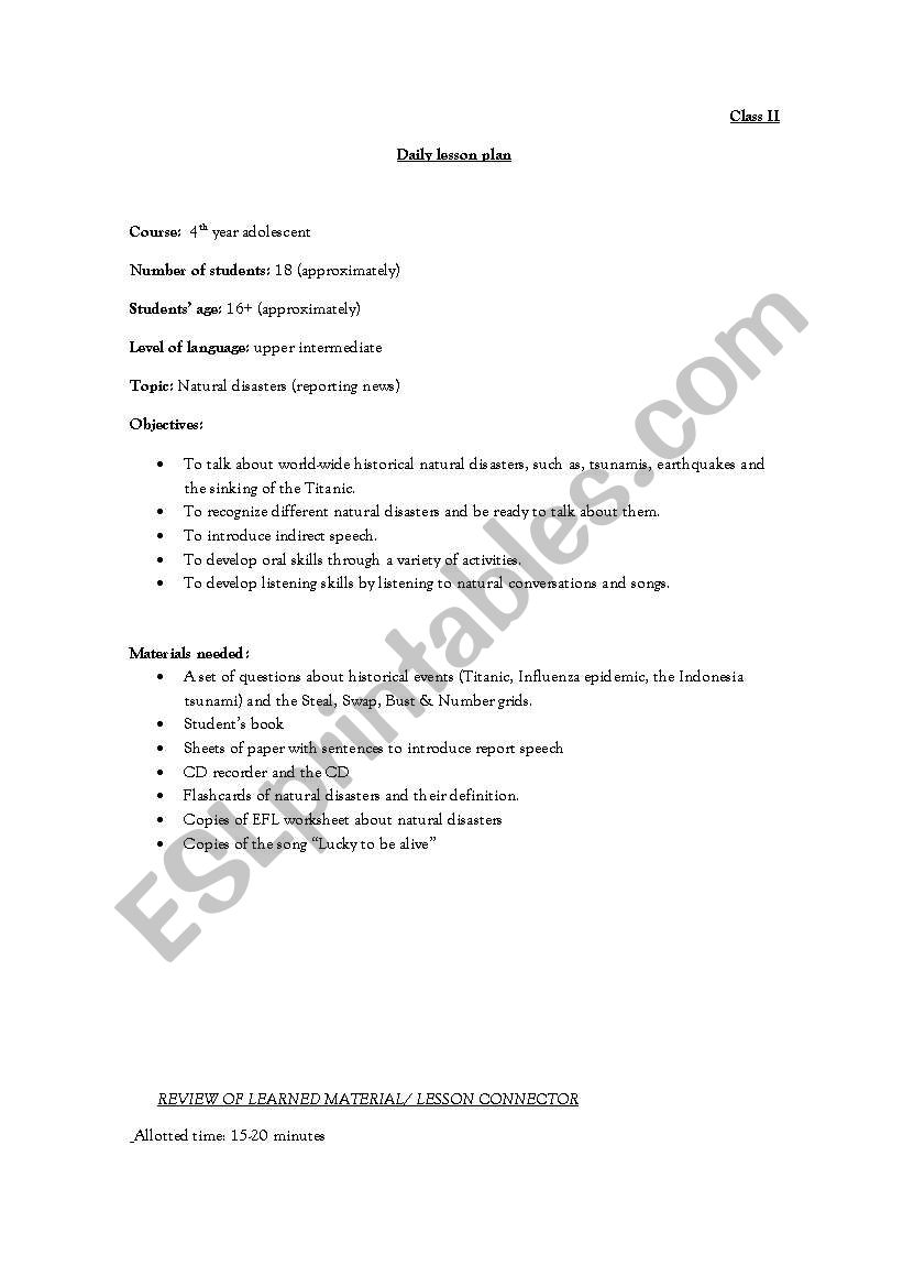 lesson plan 2 natural disasters