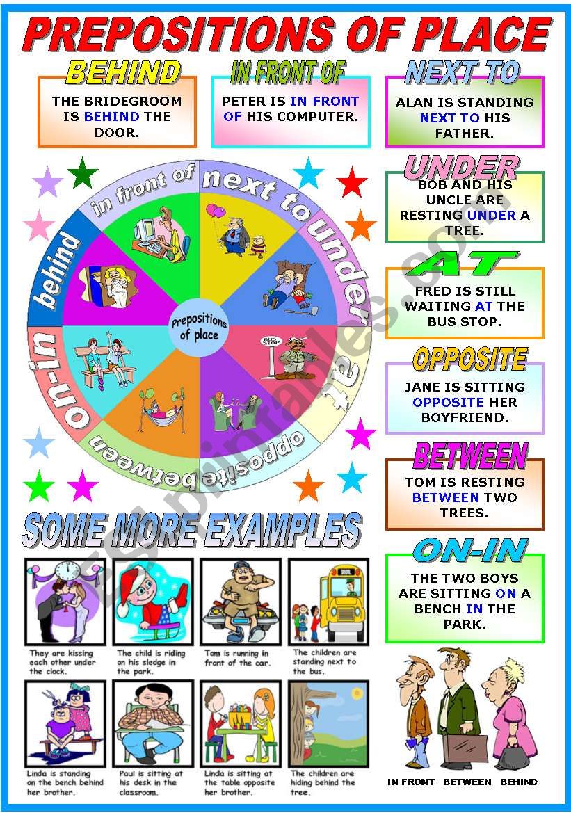 PREPOSITIONS OF PLACE- POSTER (B&W VERSION INCLUDED)