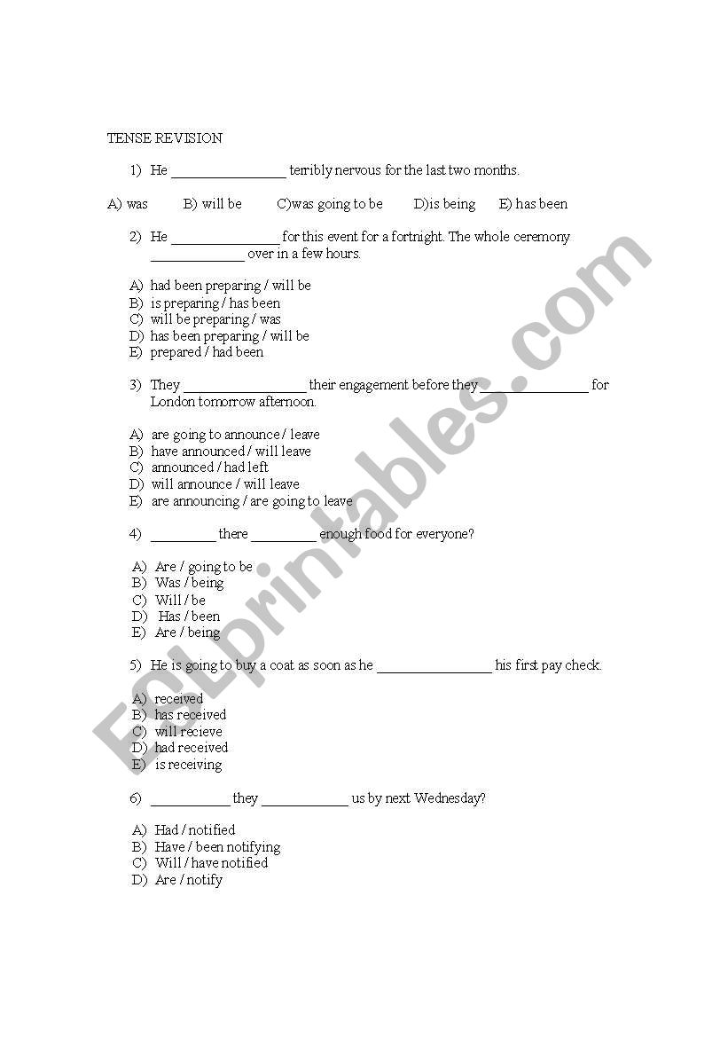 TENSE REVISION worksheet