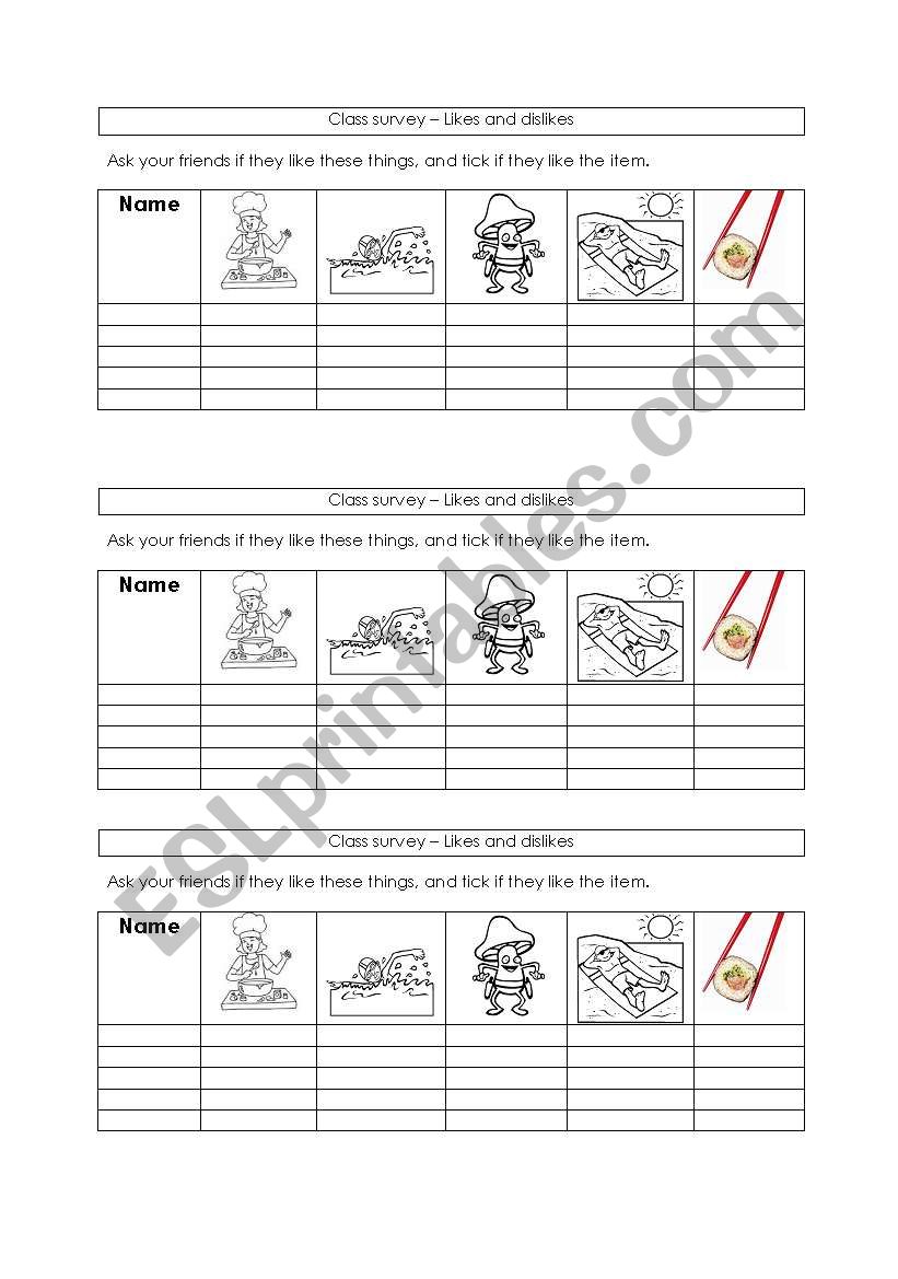 class survey likes and dislikes