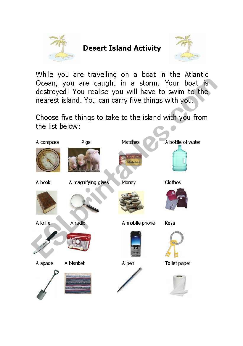 Desert Island Activity - ESL worksheet by espritlibre