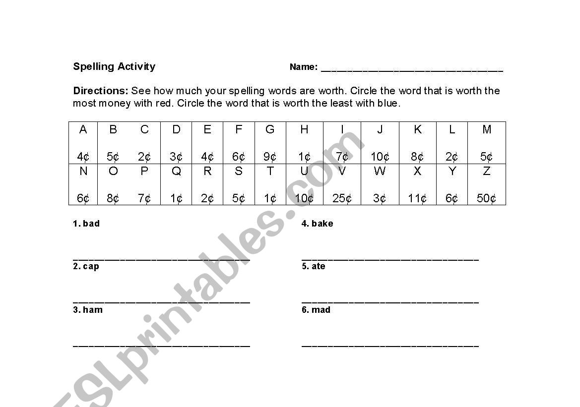 How much is that word worth? worksheet