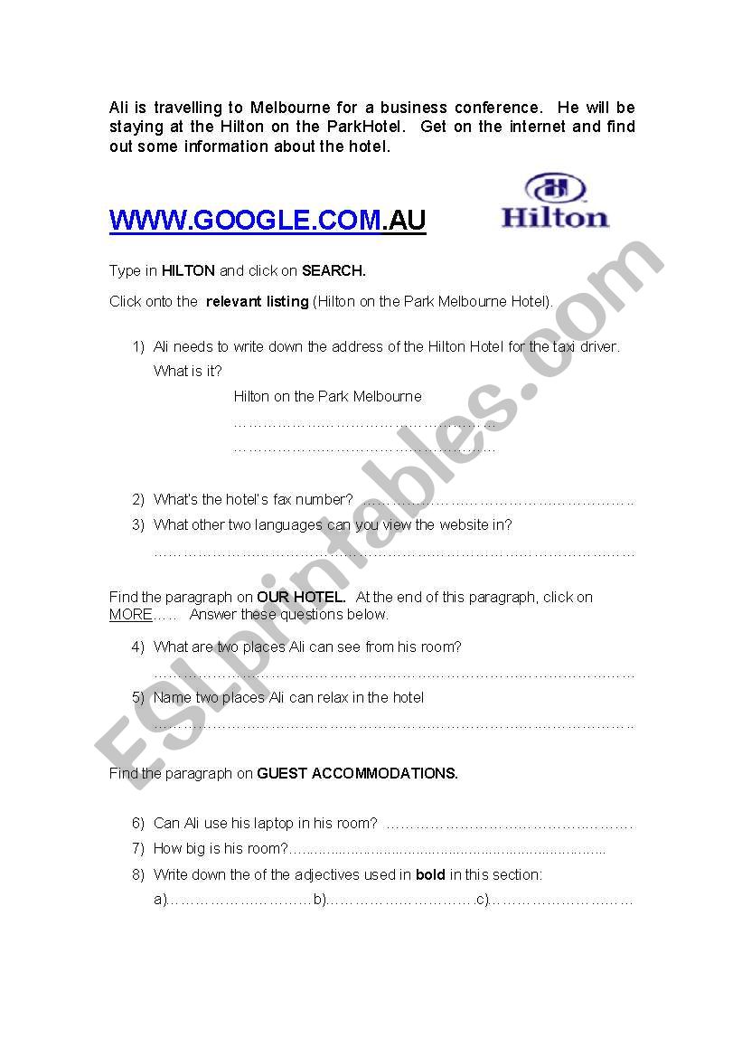 Alis Melbourne Business Trip worksheet