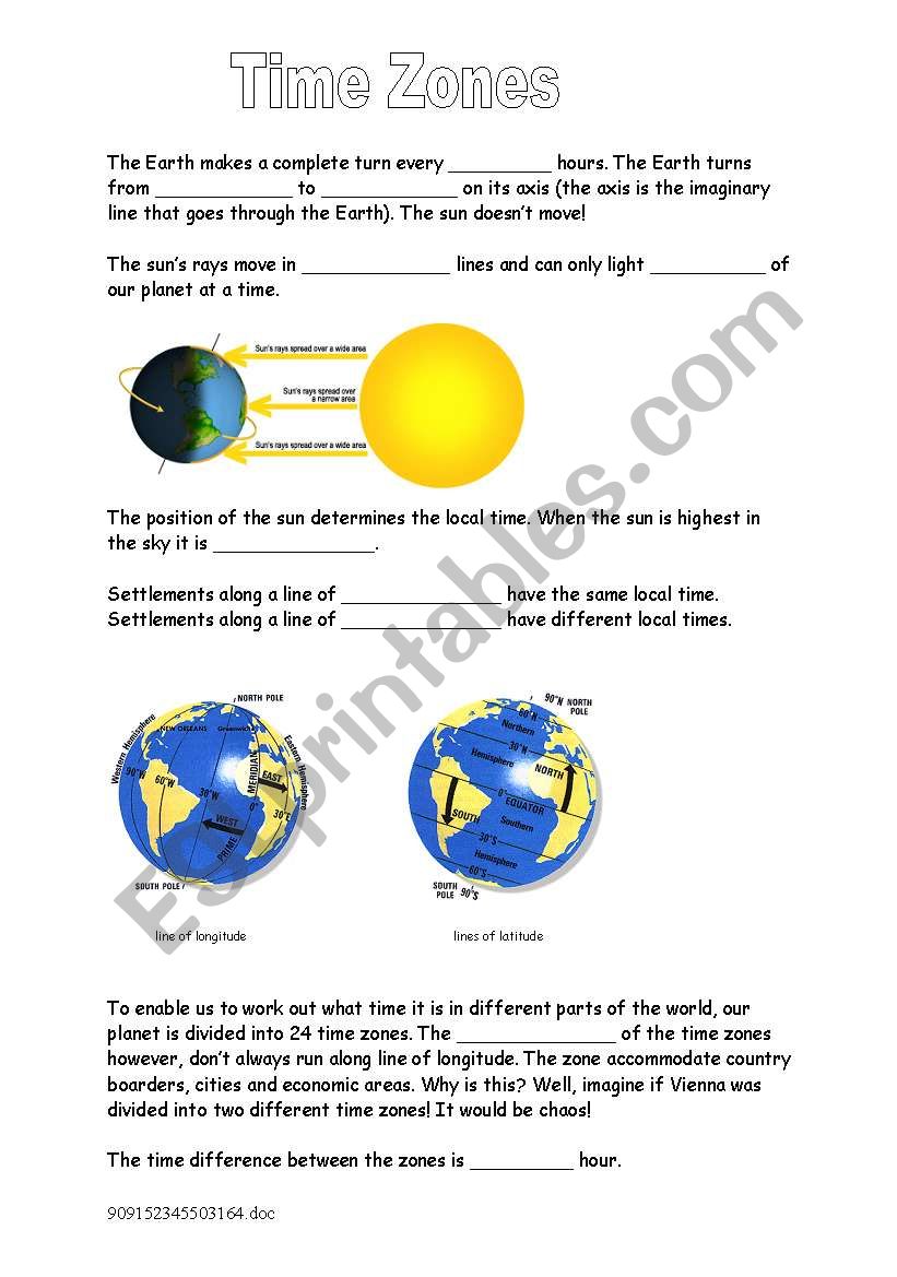 Time Zones - Gap Text worksheet