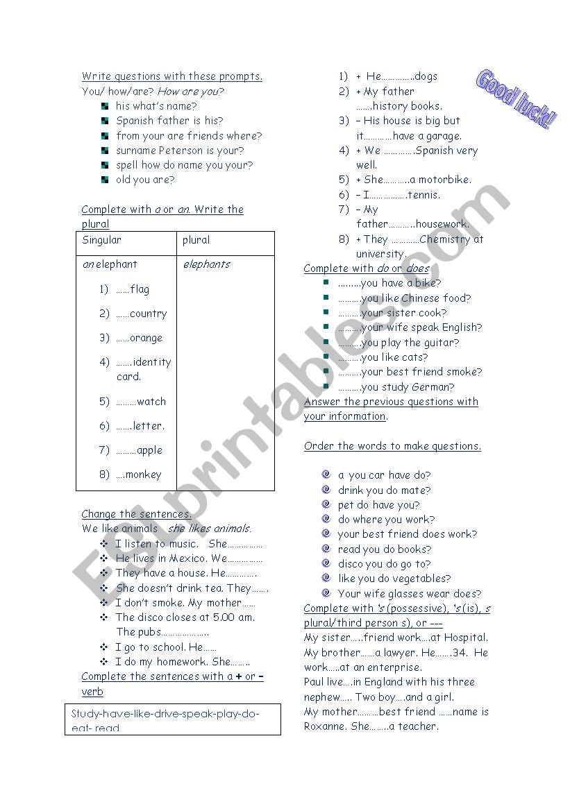 revision worksheet