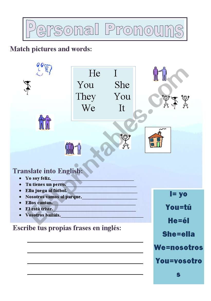 Personal pronouns worksheet