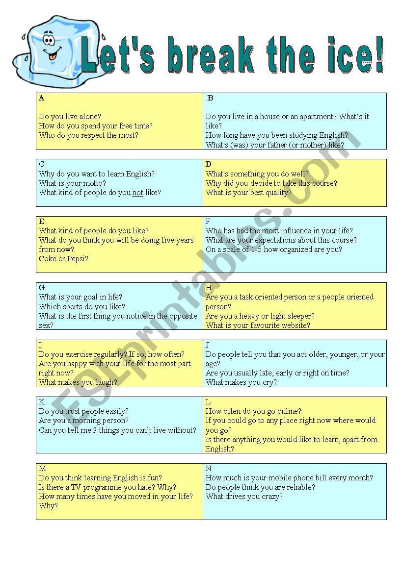 Icebreaker - First class - ESL worksheet by Roclam