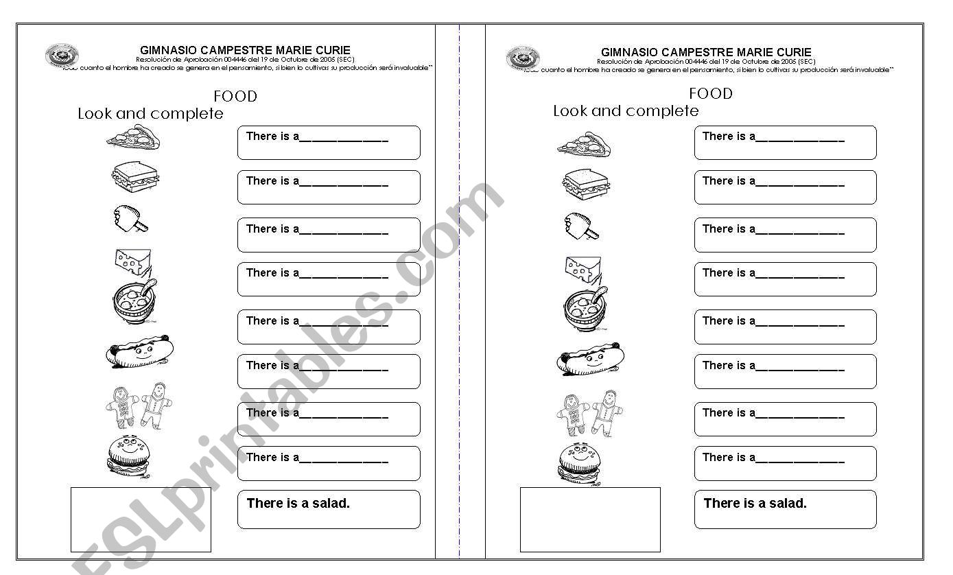 Food worksheet