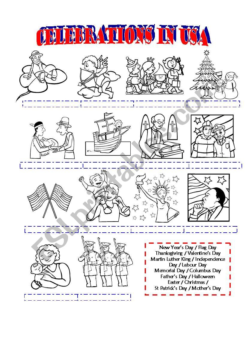 Celebrations in the USA worksheet