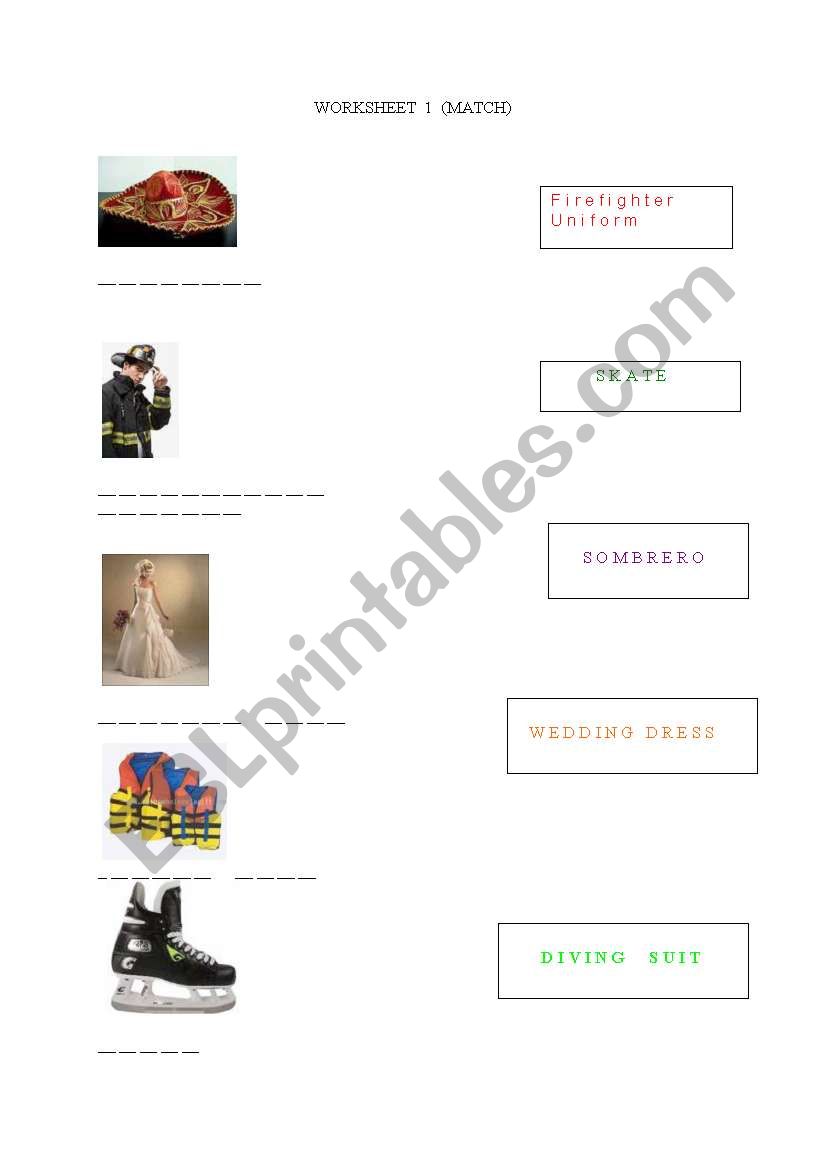 Particular Clothing worksheet