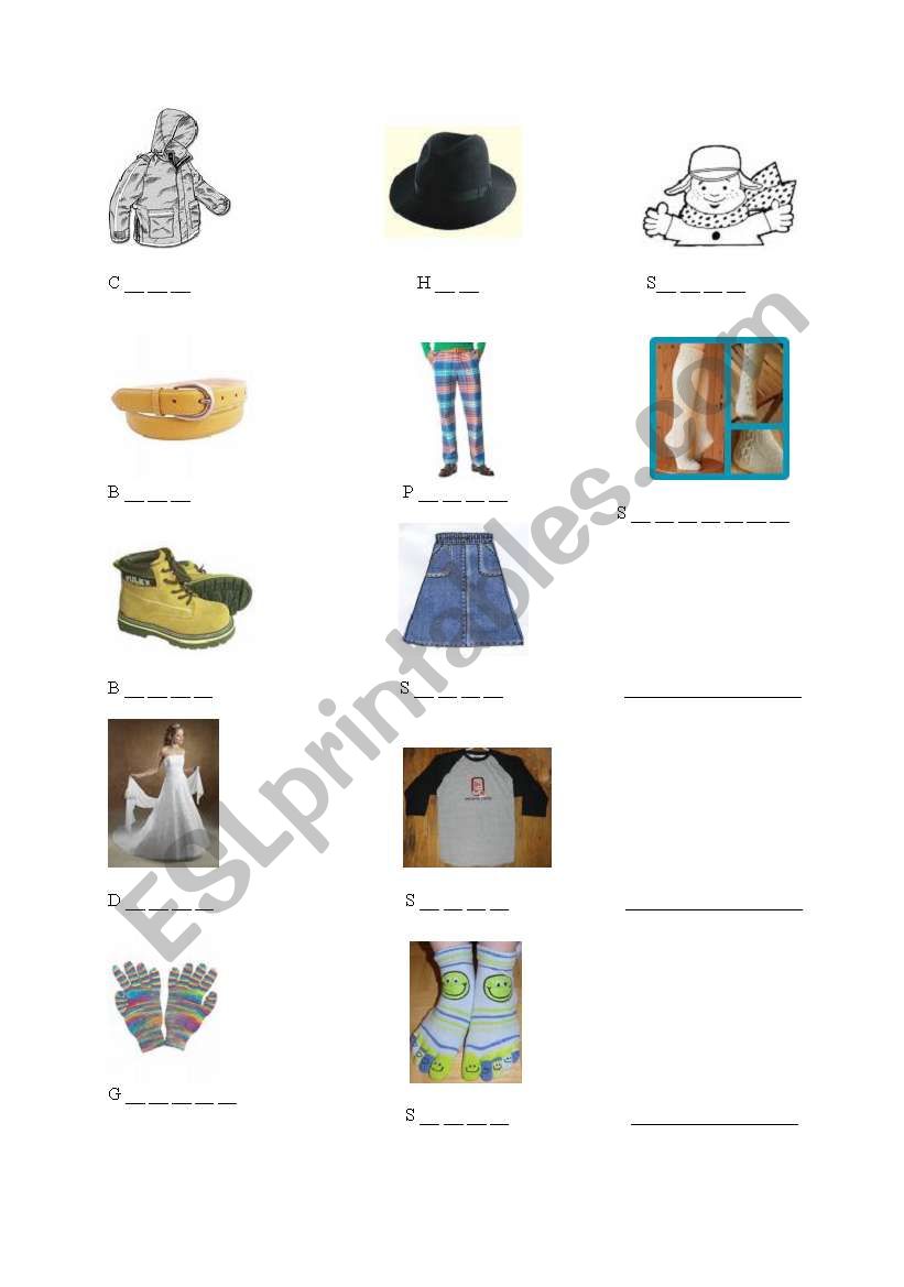 Clothing worksheet
