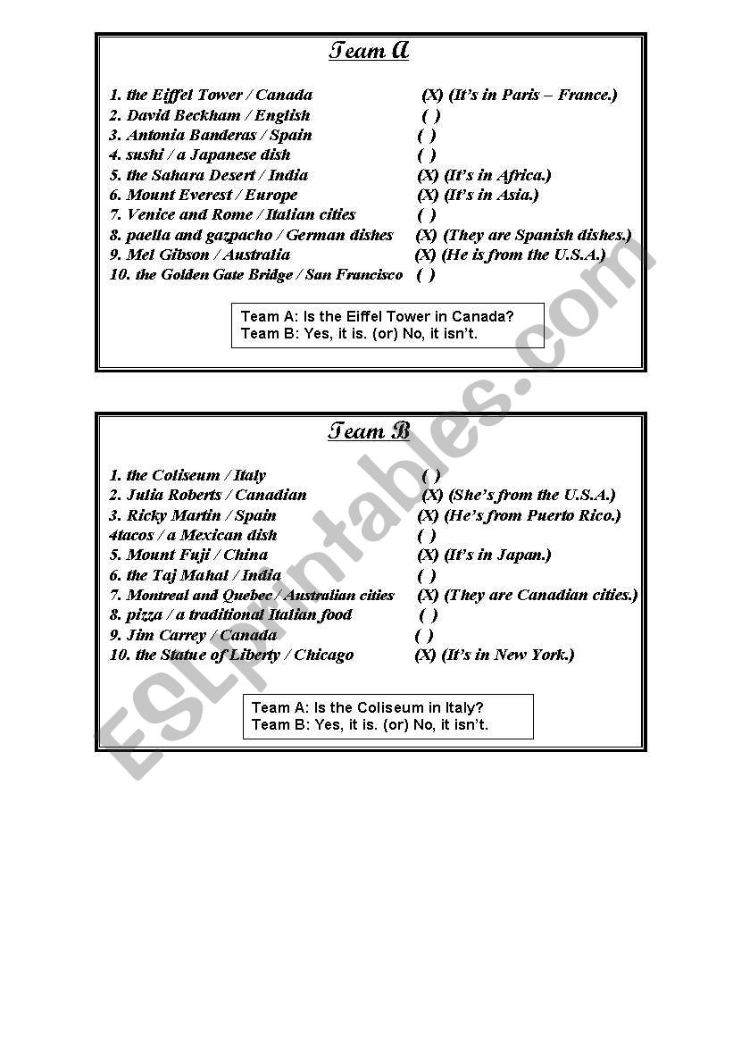 The knowledge game worksheet