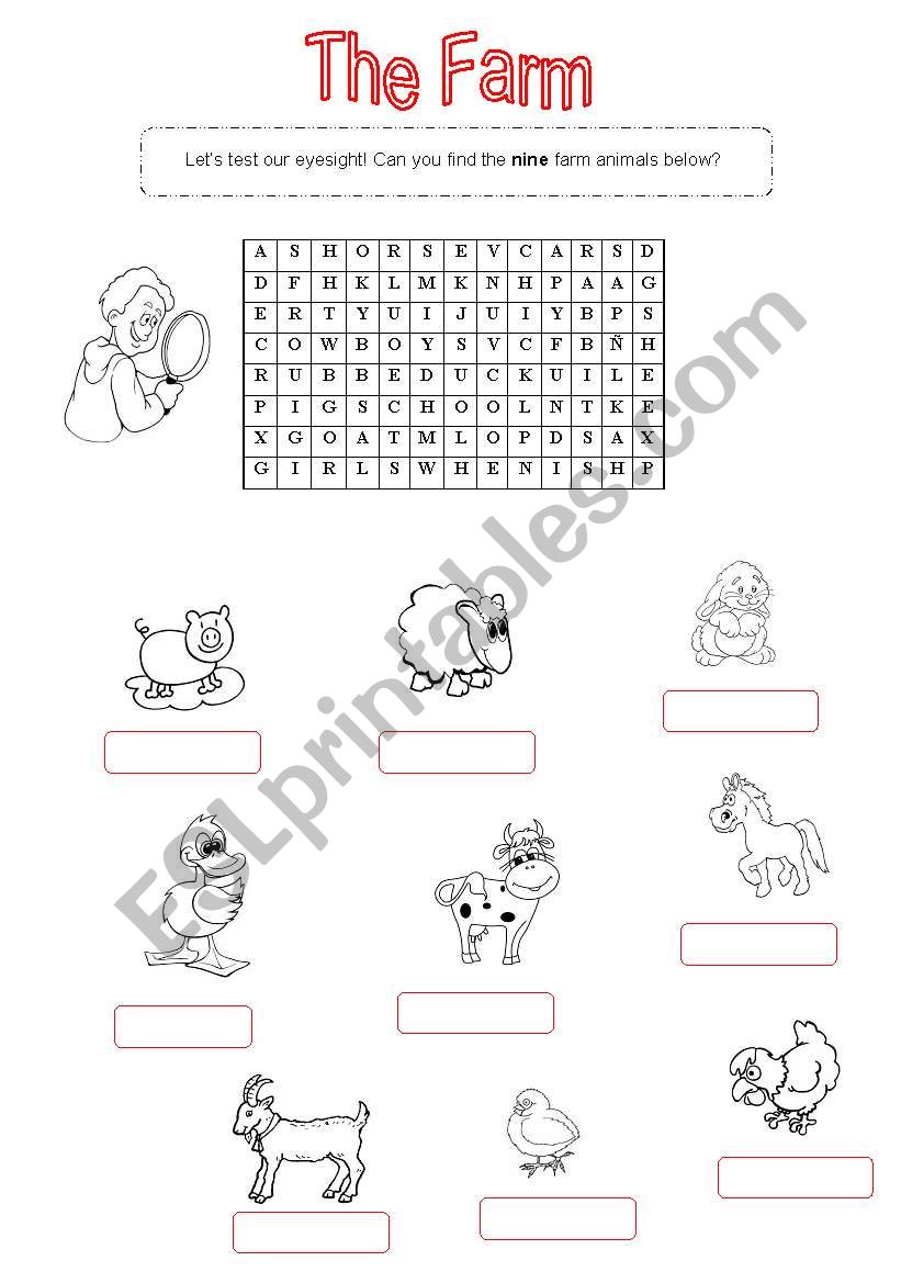 Farm Animals wordsearch worksheet