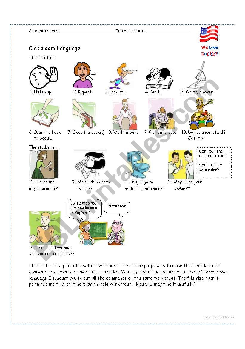 Classroom Language worksheet