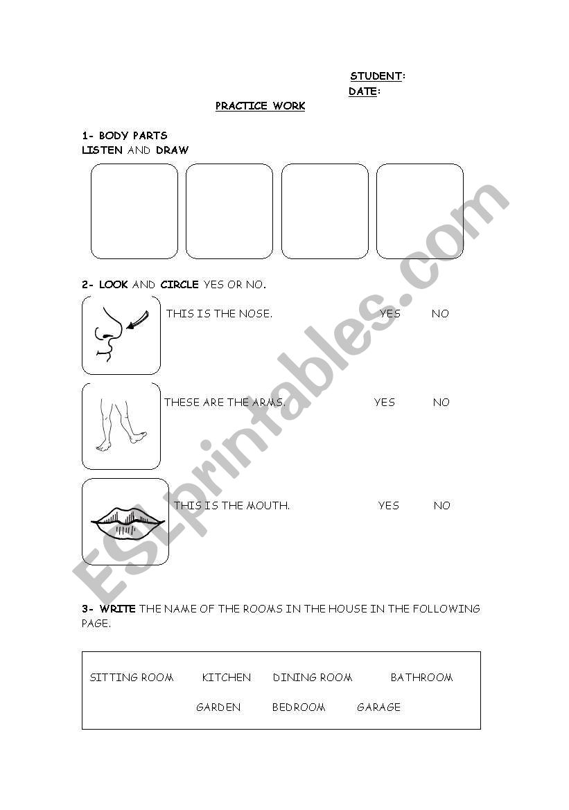 practice work on body parts and rooms in the house