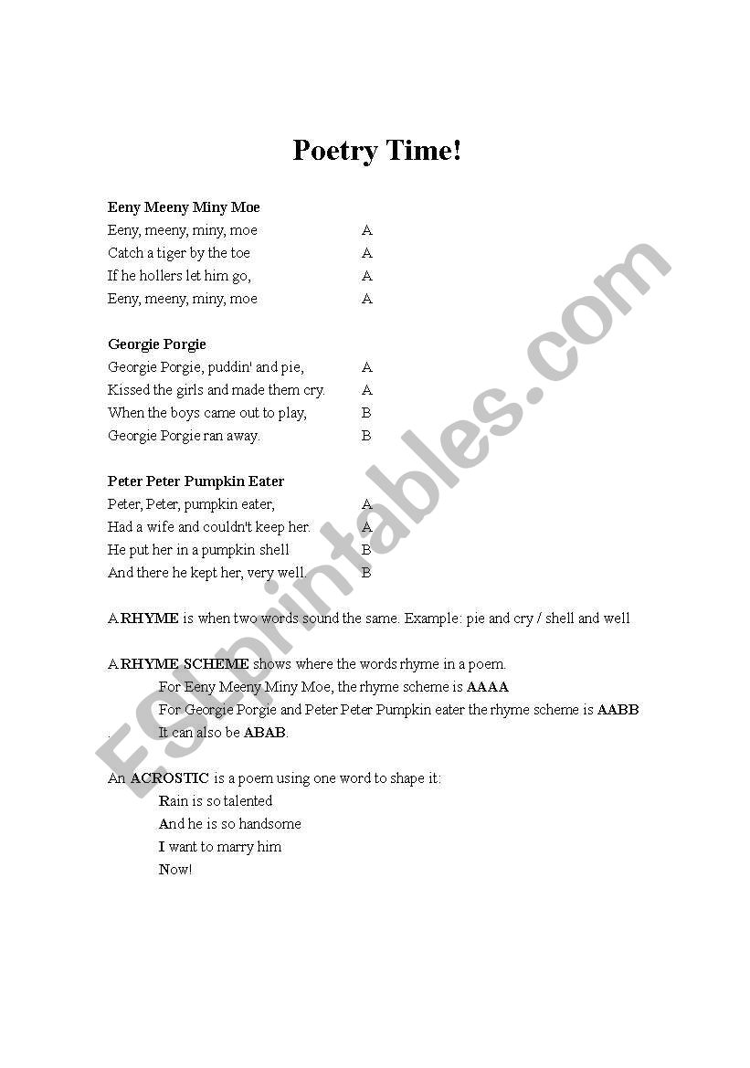 Poetry Time worksheet